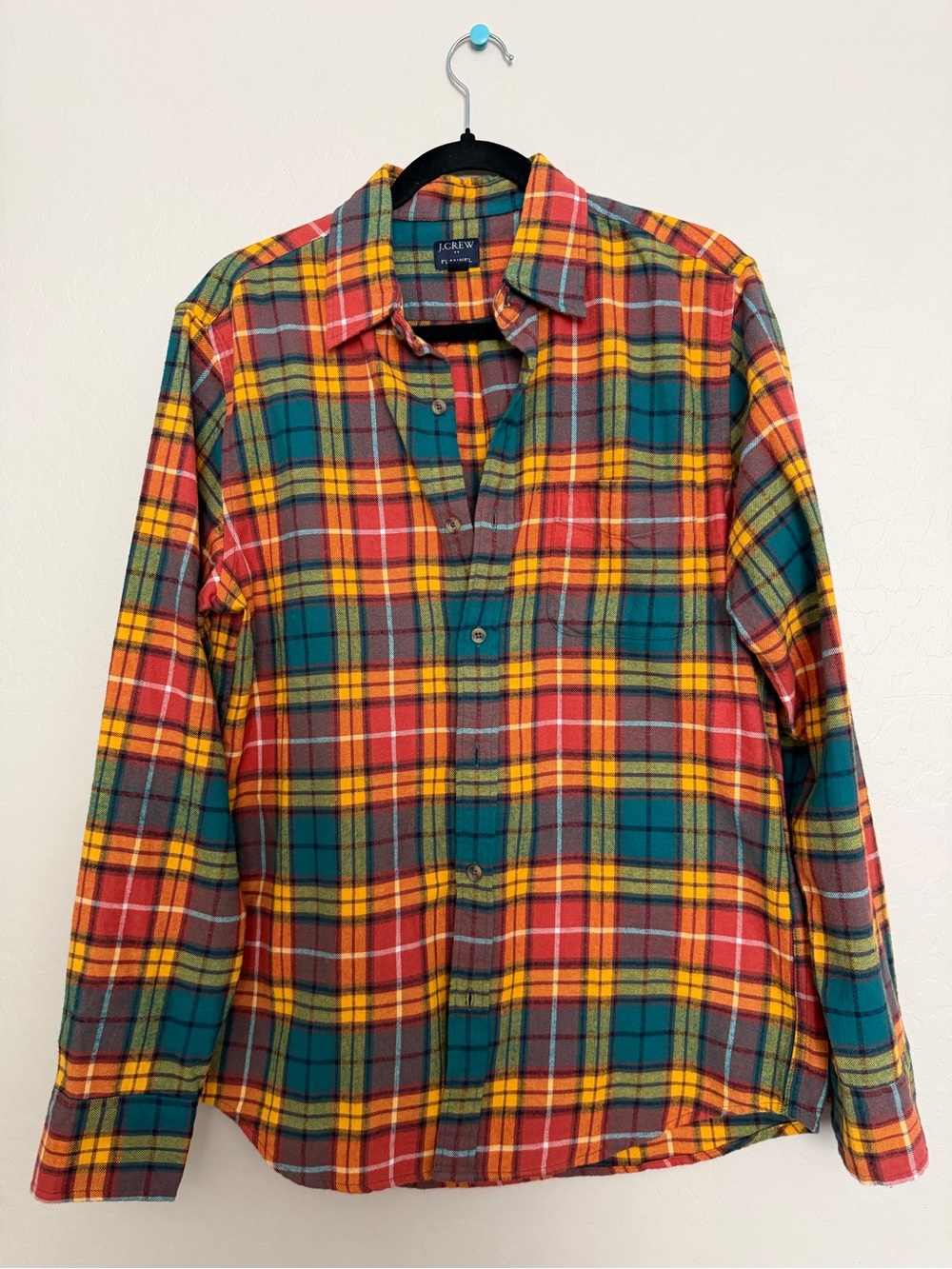 J. Crew Men’s Teal, Red & Yellow Plaid Button-Down Shirt